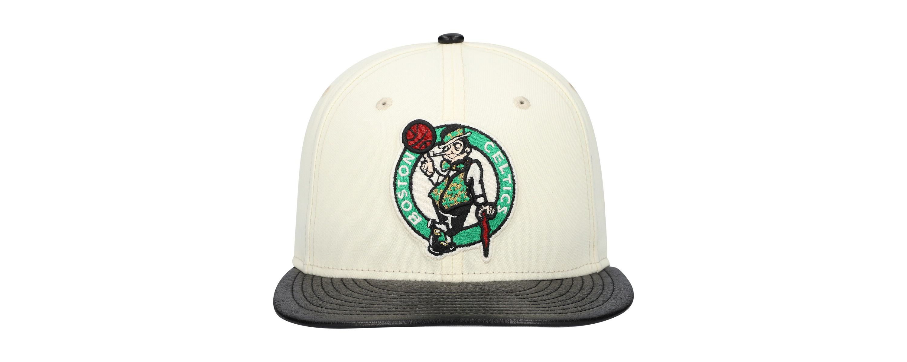 NBA White/Black Boston Celtics Faux Leather Visor Two-Tone 59FIFTY Fitted Hat