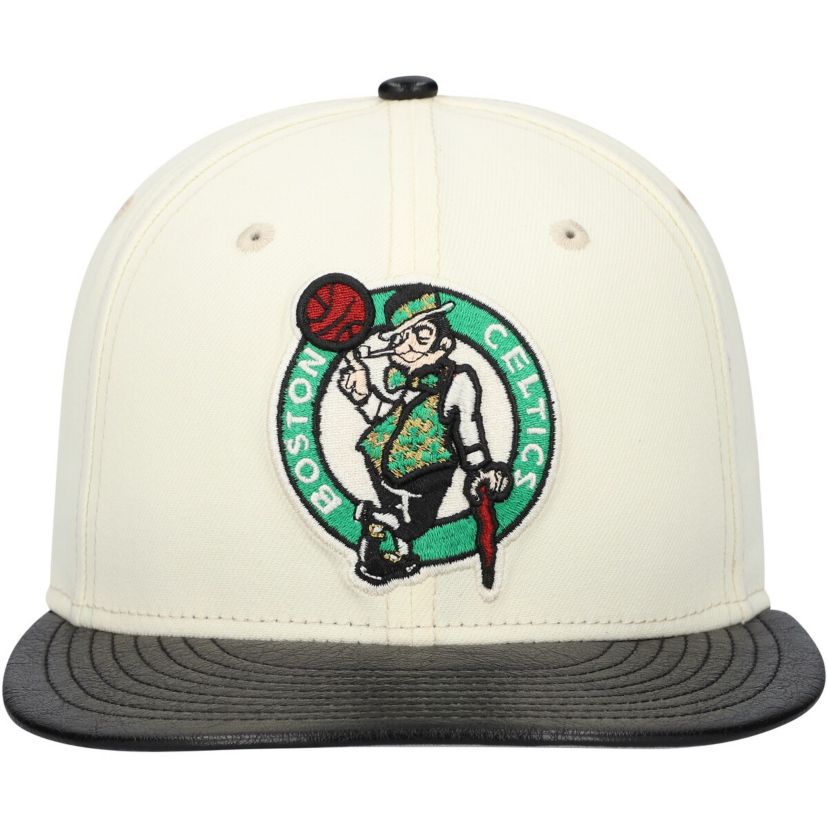 NBA White/Black Boston Celtics Faux Leather Visor Two-Tone 59FIFTY Fitted Hat