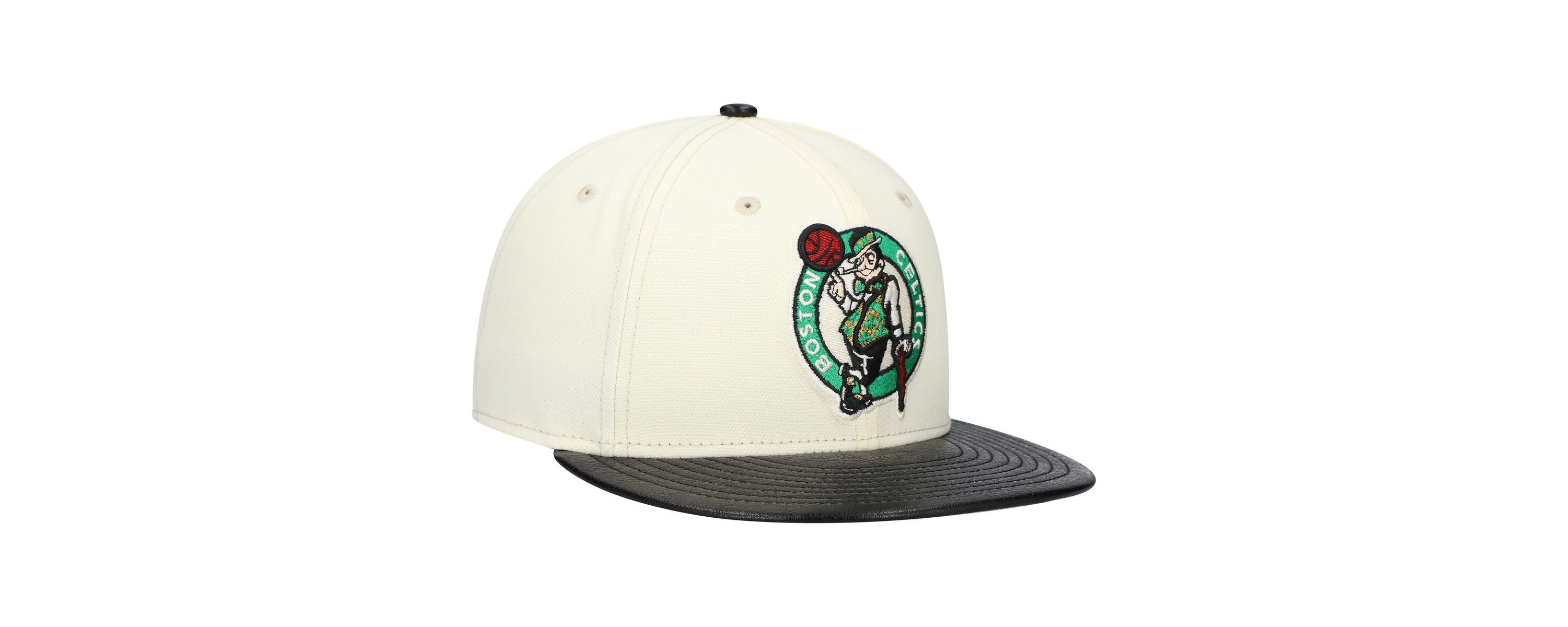 NBA White/Black Boston Celtics Faux Leather Visor Two-Tone 59FIFTY Fitted Hat