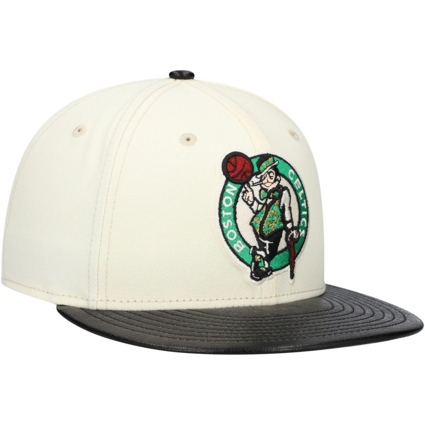 NBA White/Black Boston Celtics Faux Leather Visor Two-Tone 59FIFTY Fitted Hat