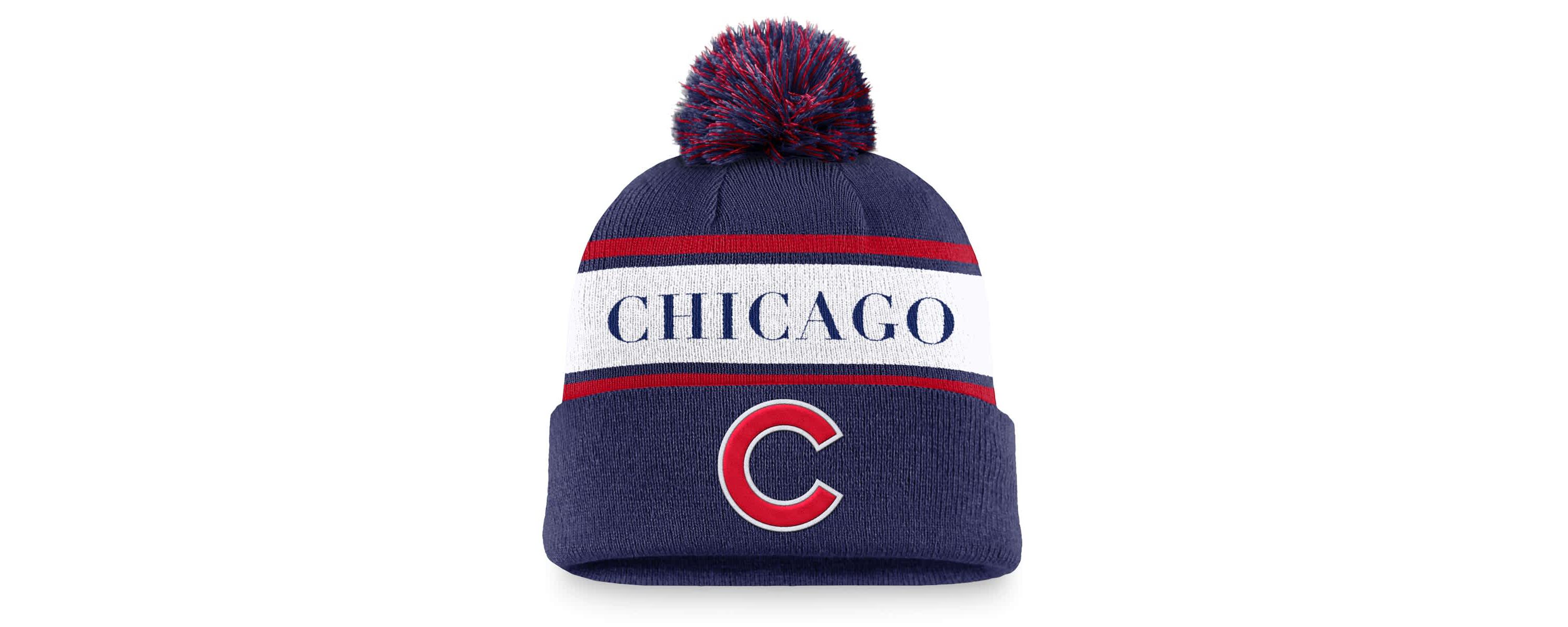 MLB Nike Chicago Cubs Team Stripe Peak Cuffed Knit Hat with Pom