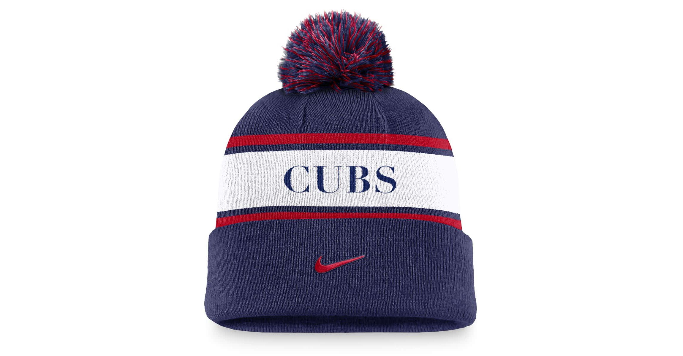 MLB Nike Chicago Cubs Team Stripe Peak Cuffed Knit Hat with Pom