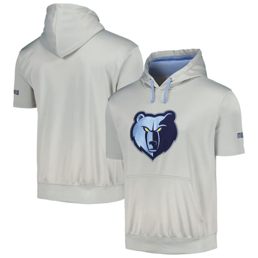 NBA Fanatics Silver/Light Memphis Grizzlies Short Sleeve Pullover Hoodie