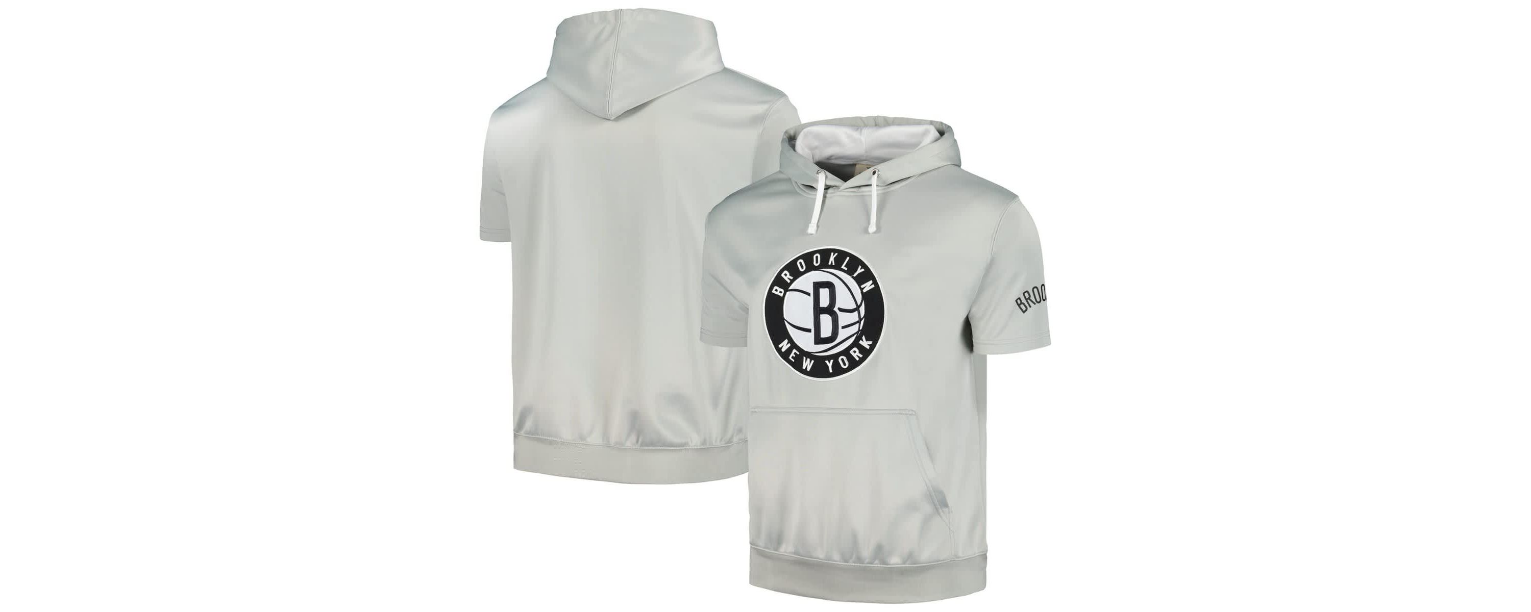 NBA Fanatics Silver/White Brooklyn Nets Short Sleeve Pullover Hoodie