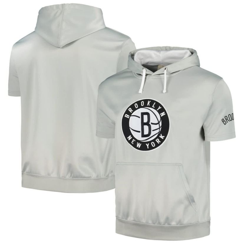 NBA Fanatics Silver/White Brooklyn Nets Short Sleeve Pullover Hoodie
