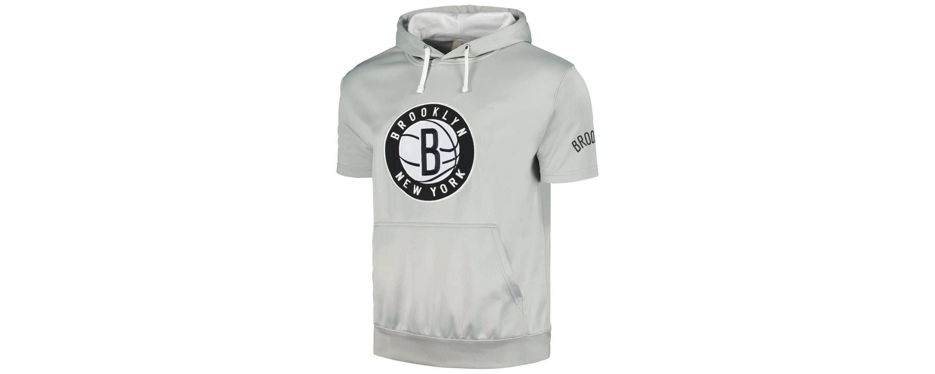 NBA Fanatics Silver/White Brooklyn Nets Short Sleeve Pullover Hoodie