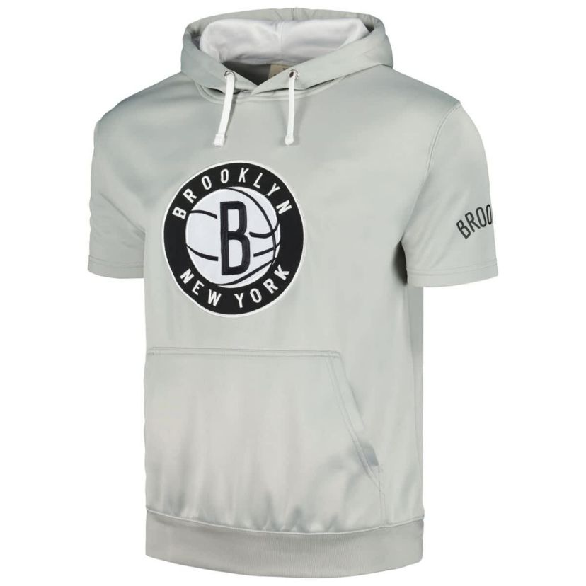 NBA Fanatics Silver/White Brooklyn Nets Short Sleeve Pullover Hoodie
