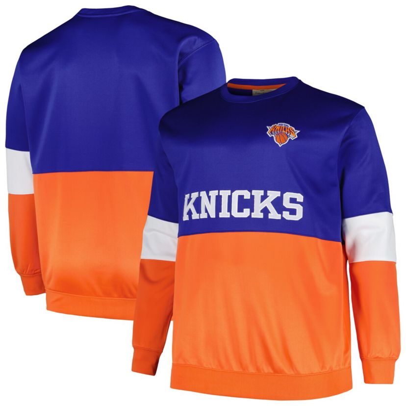 NBA Fanatics Blue/Orange New York Knicks Big & Tall Split Pullover Sweatshirt