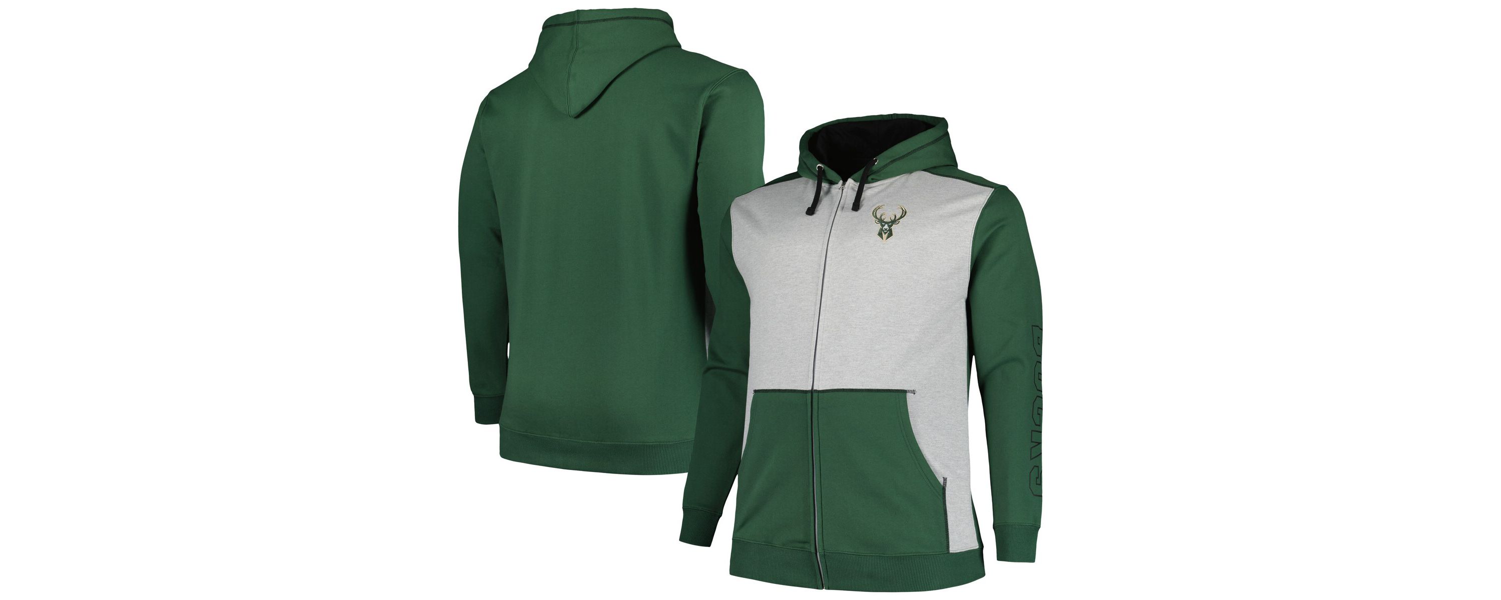 NBA Fanatics Hunter Milwaukee Bucks Big & Tall Contrast Pieced Stitched Full-Zip Hoodie
