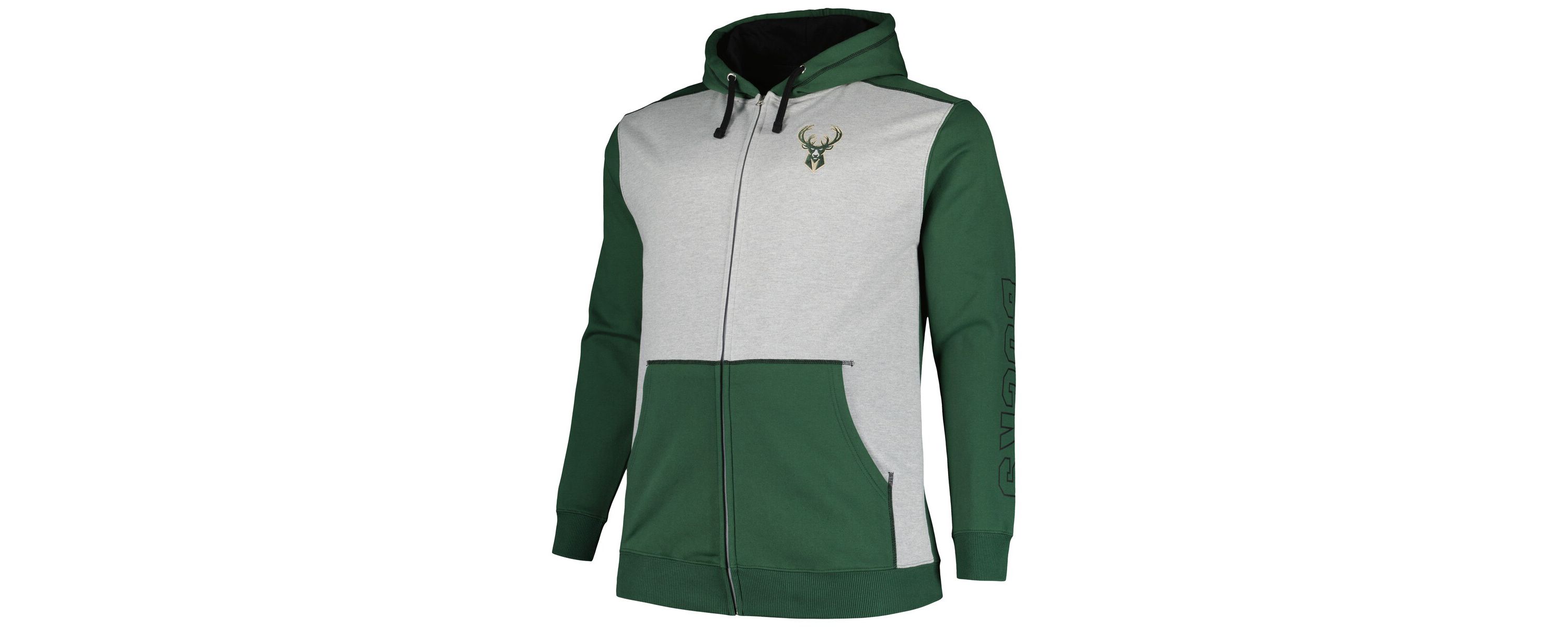 NBA Fanatics Hunter Milwaukee Bucks Big & Tall Contrast Pieced Stitched Full-Zip Hoodie