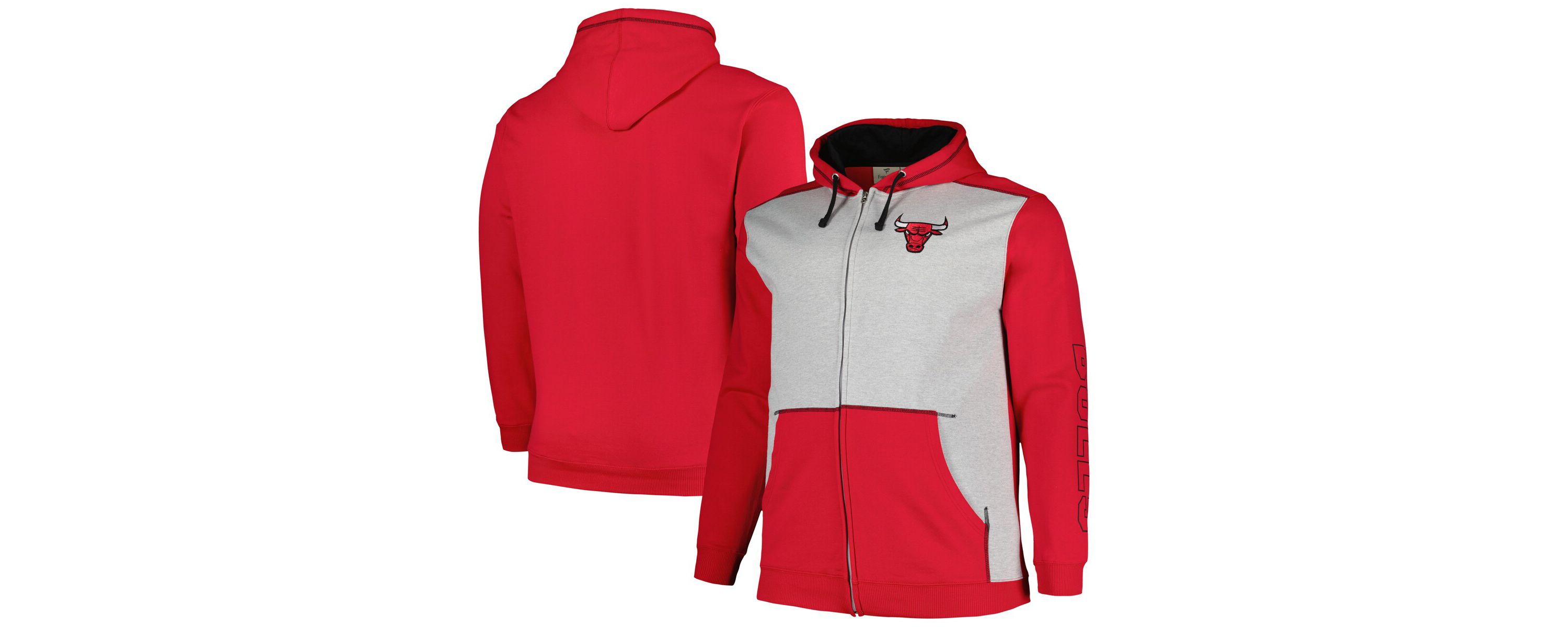 NBA Fanatics Chicago Bulls Big & Tall Contrast Pieced Stitched Full-Zip Hoodie