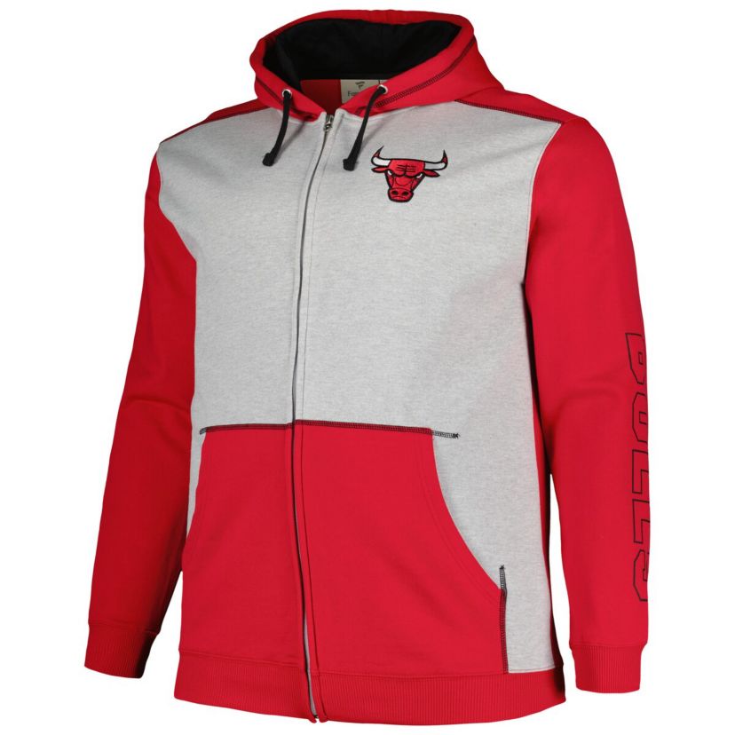 NBA Fanatics Chicago Bulls Big & Tall Contrast Pieced Stitched Full-Zip Hoodie