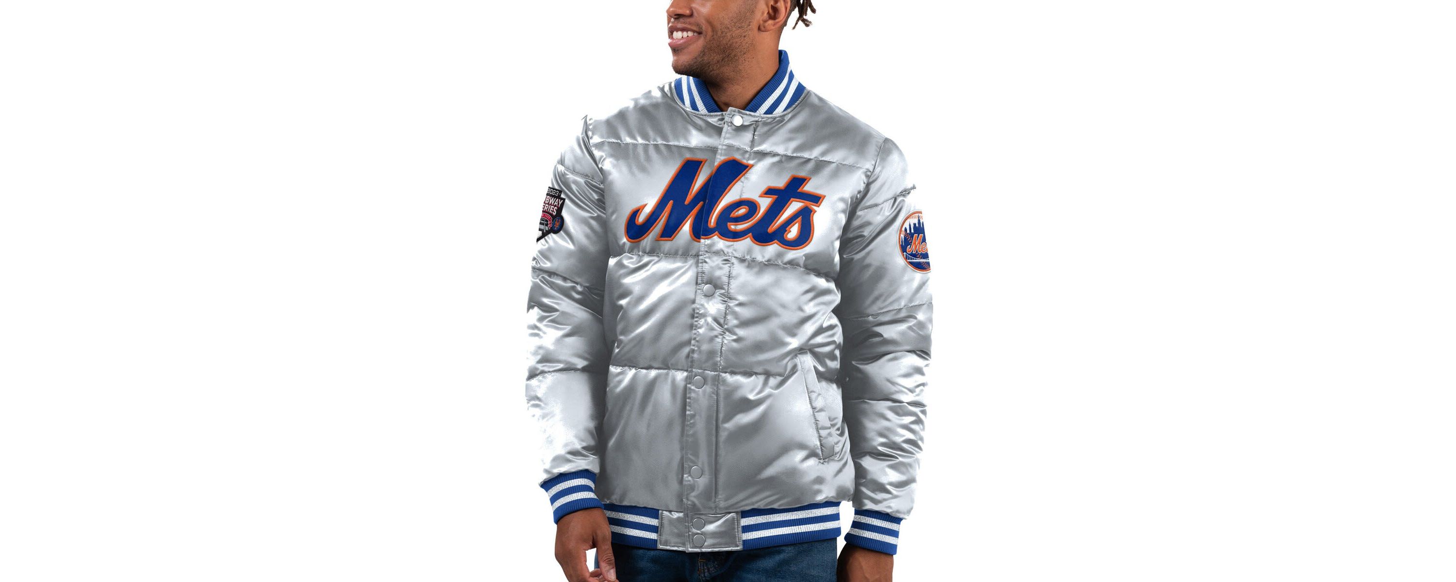 MLB New York Mets Bronx Satin Full-Snap Varsity Bomber Jacket