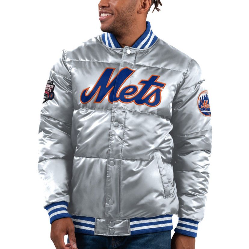 MLB New York Mets Bronx Satin Full-Snap Varsity Bomber Jacket