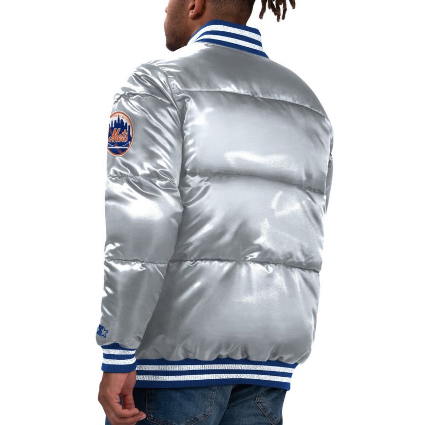 MLB New York Mets Bronx Satin Full-Snap Varsity Bomber Jacket