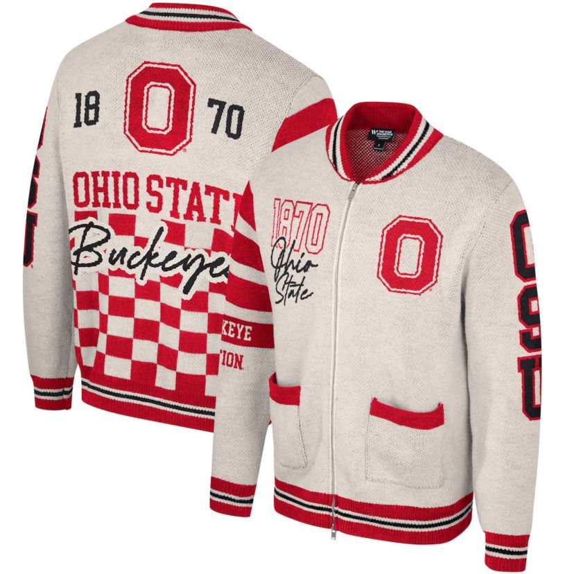 NCAA Unisex Ohio State Buckeyes Wild Collective Full-Zip Jacquard Sweater