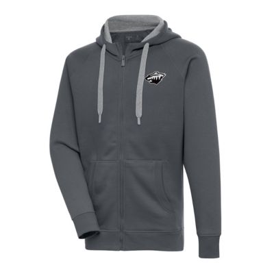 Antigua Men's NHL Minnesota Wild Metallic Logo Victory Full-Zip Hoodie, Grey, Large