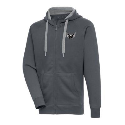 Antigua Men's NHL Washington Capitals Metallic Logo Victory Full-Zip Hoodie, Grey, 3XL