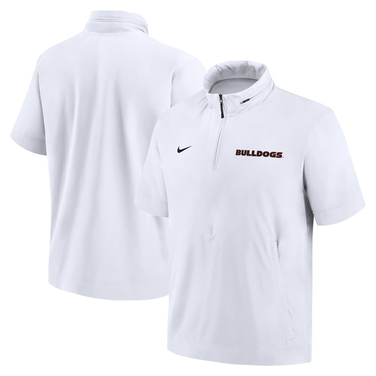 NCAA Nike Georgia Bulldogs 2024 Sideline Coach Short Sleeve Half-Zip Hoodie Jacket
