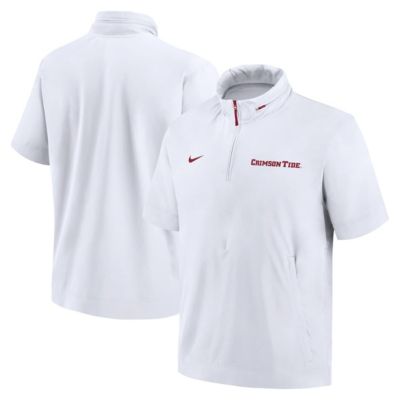 Men's Alabama Crimson Tide NCAA Nike Alabama Tide 2024 Sideline Coach Short Sleeve Half-Zip Hoodie Jacket, White, Medium