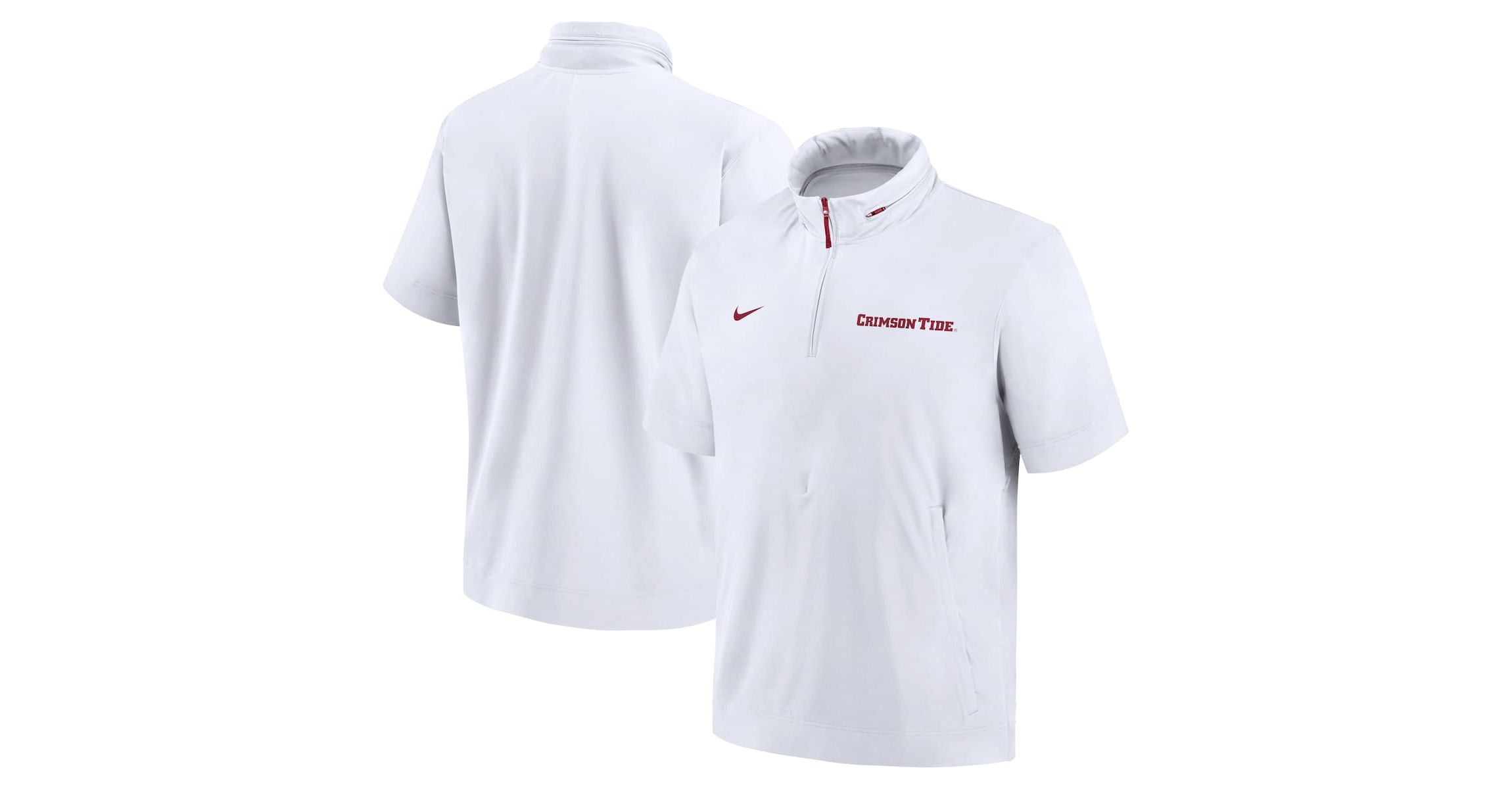 Alabama Crimson Tide NCAA Nike Alabama Tide 2024 Sideline Coach Short Sleeve Half-Zip Hoodie Jacket