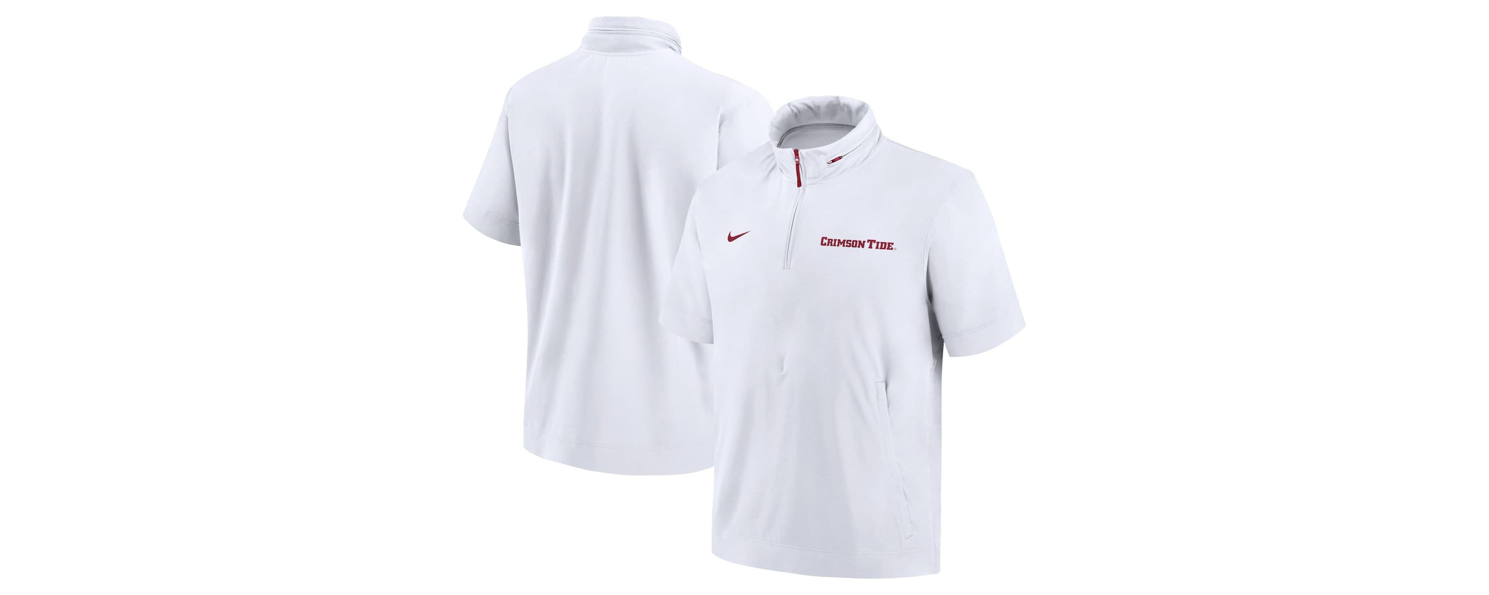 Alabama Crimson Tide NCAA Nike Alabama Tide 2024 Sideline Coach Short Sleeve Half-Zip Hoodie Jacket