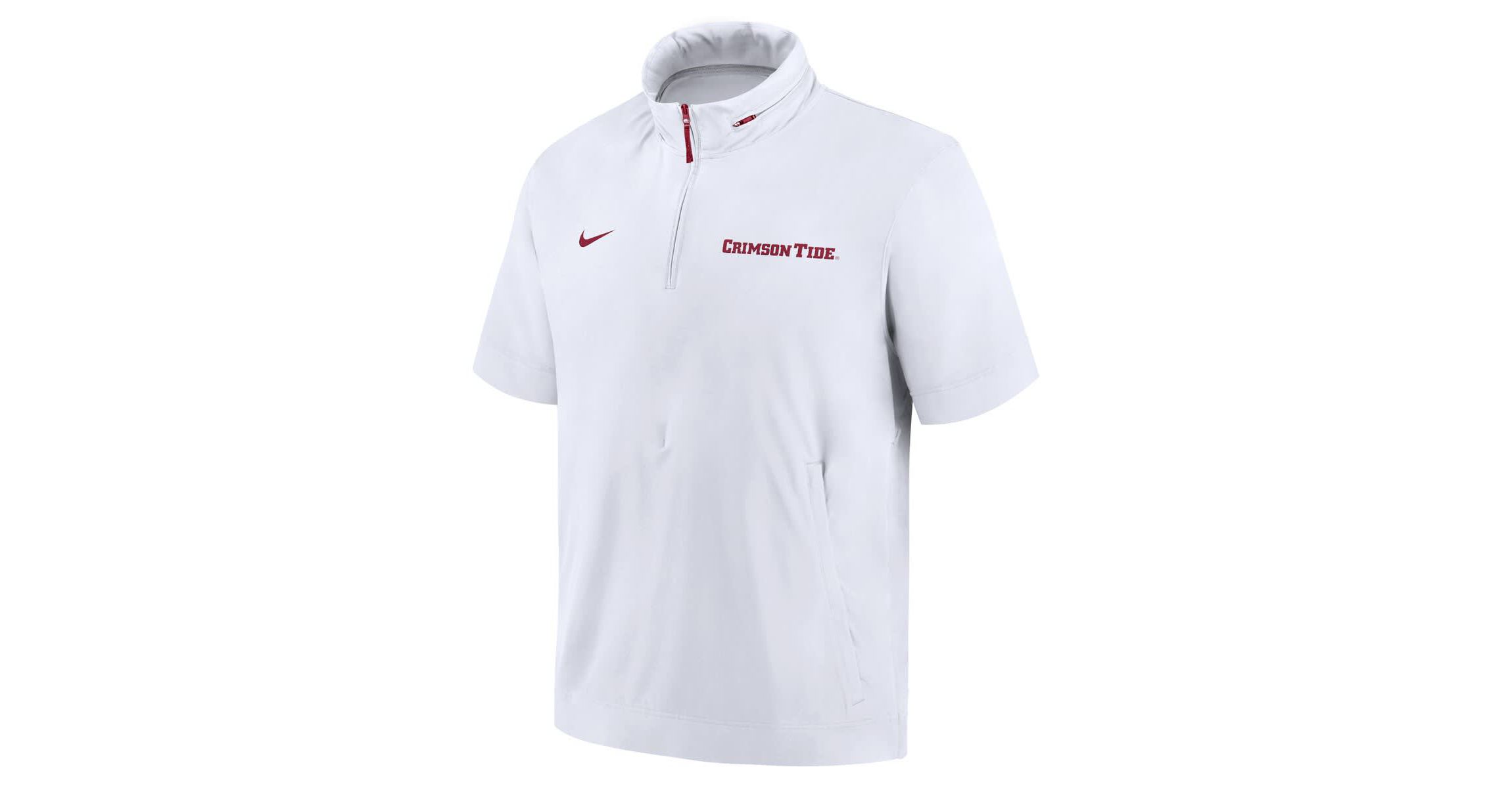 Alabama Crimson Tide NCAA Nike Alabama Tide 2024 Sideline Coach Short Sleeve Half-Zip Hoodie Jacket