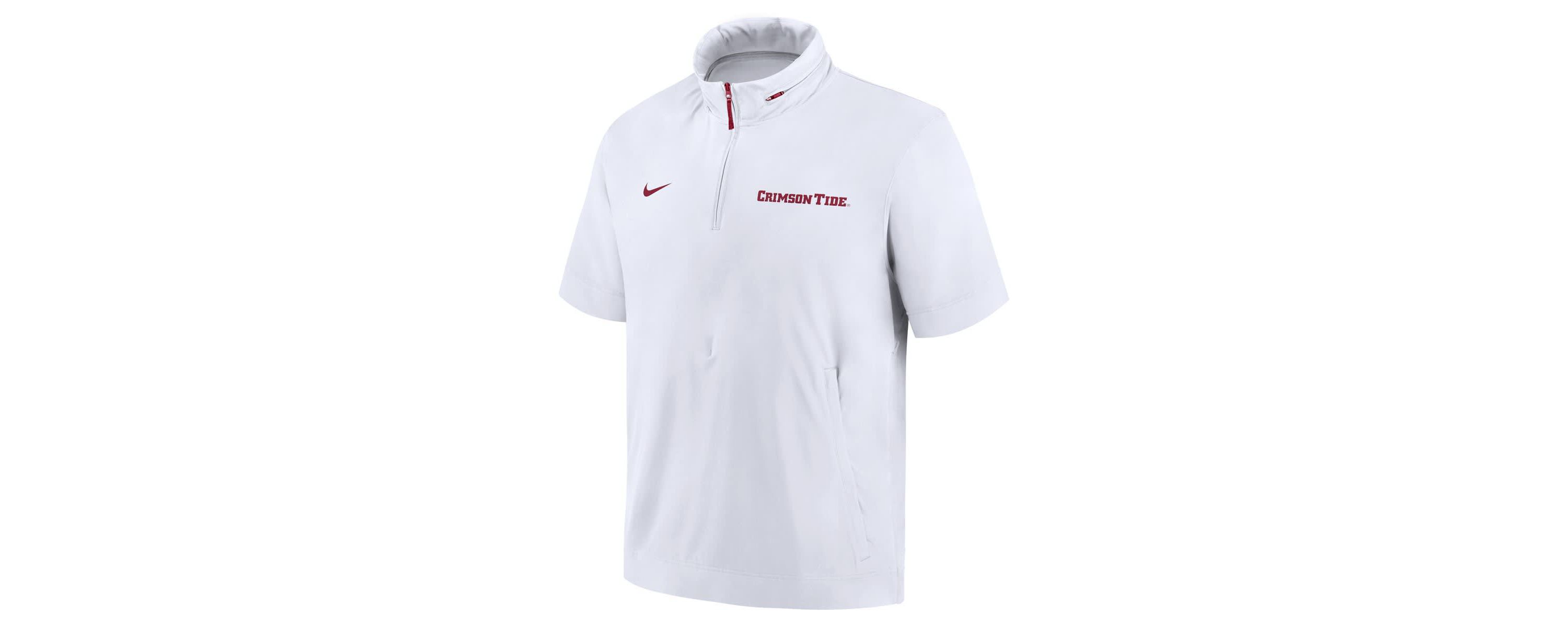 Alabama Crimson Tide NCAA Nike Alabama Tide 2024 Sideline Coach Short Sleeve Half-Zip Hoodie Jacket