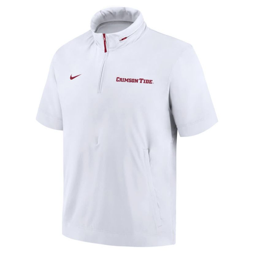 Alabama Crimson Tide NCAA Nike Alabama Tide 2024 Sideline Coach Short Sleeve Half-Zip Hoodie Jacket