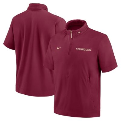 Men's NCAA Nike Florida State Seminoles 2024 Sideline Coach Short Sleeve Half-Zip Hoodie Jacket