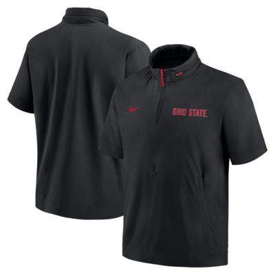 Men's NCAA Nike Ohio State Buckeyes 2024 Sideline Coach Short Sleeve Half-Zip Hoodie Jacket, Black, Small