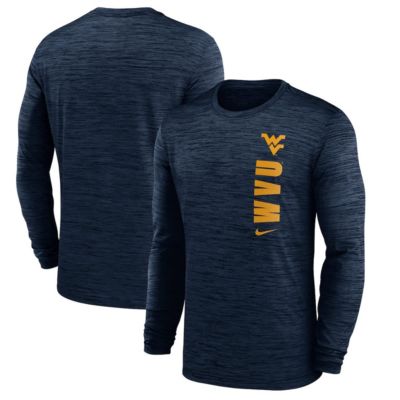 Men's NCAA Nike West Virginia Mountaineers 2024 Sideline Velocity Dri-FIT Long Sleeve T-Shirt, Navy Blue, Medium