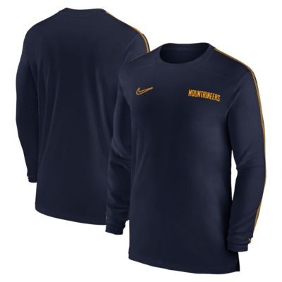 Men's NCAA Nike West Virginia Mountaineers 2024 Sideline Coach UV Performance Long Sleeve T-Shirt, Navy Blue, Medium