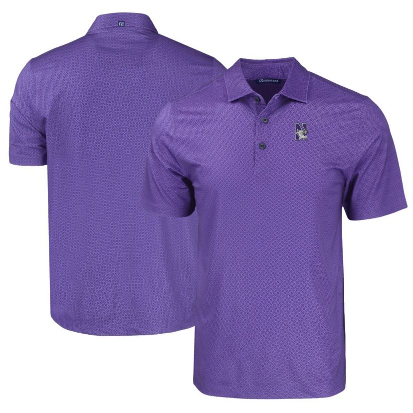 NCAA Northwestern Wildcats Pike Eco Tonal Geo Print Stretch Recycled Polo