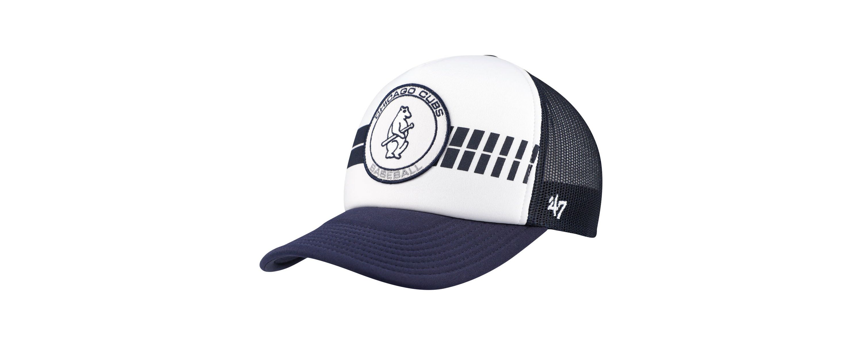 MLB White/Navy Chicago Cubs Cooperstown Collection Wax Pack Express Trucker Adjustable Hat