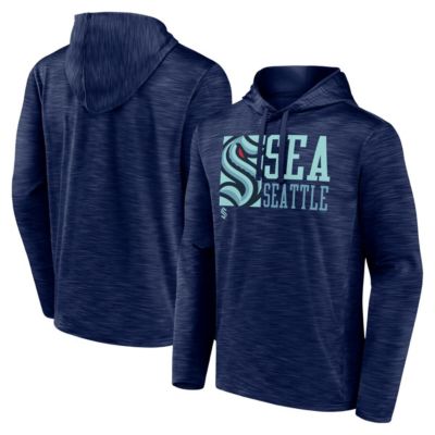 Men's NHL Fanatics Deep Sea Seattle Kraken Never Quit Pullover Hoodie, Navy Blue, 3XL
