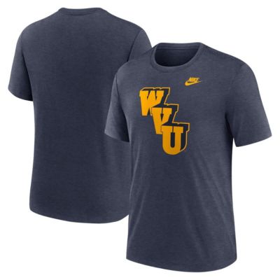 Men's NCAA Nike West Virginia Mountaineers Blitz Legacy Primary Tri-Blend T-Shirt, Navy Blue, 2XL