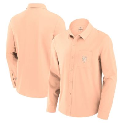 Men's MLB Fanatics Light New York Mets Front Office Long Sleeve Button-Up Shirt, Pink, 3XL