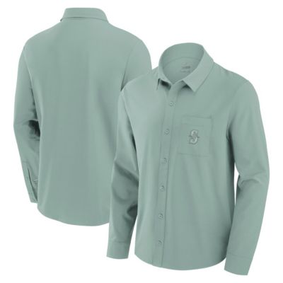 Men's MLB Fanatics Seattle Mariners Front Office Long Sleeve Button-Up Shirt, Green, 3XL
