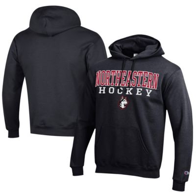 Champion Men's NCAA Northeastern Huskies Hockey Eco Powerblend Pullover Hoodie, Black, Small