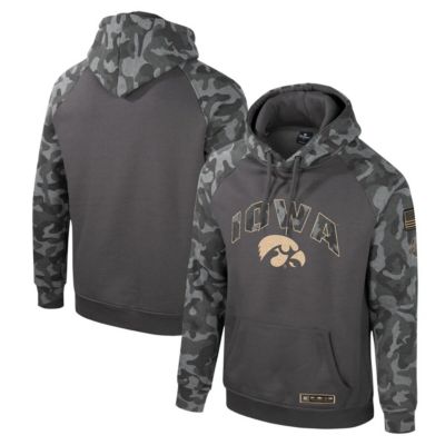 Colosseum Men's NCAA Iowa Hawkeyes OHT Military Appreciation Raglan Pullover Hoodie, Grey, Medium