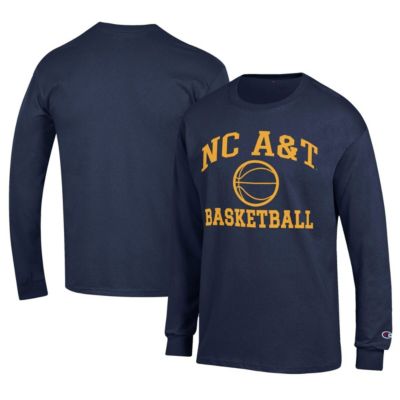 Champion Men's NC A&T Aggies NCAA North Carolina A&T Aggies Icon Logo Basketball Jersey Long Sleeve T-Shirt, Navy Blue, Large