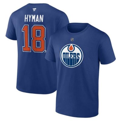 Men's NHL Fanatics Zach Hyman Edmonton Oilers Authentic Stack Name & Number T-Shirt, Blue, 5XL