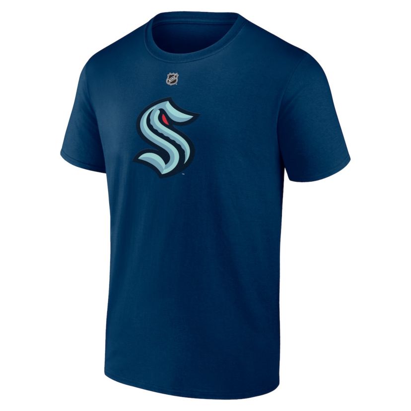 NHL Fanatics Matty Beniers Deep Sea Seattle Kraken Authentic Stack Name & Number T-Shirt