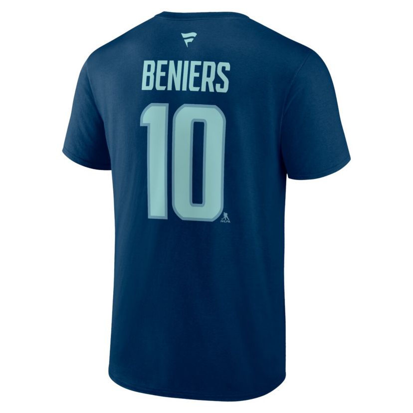 NHL Fanatics Matty Beniers Deep Sea Seattle Kraken Authentic Stack Name & Number T-Shirt
