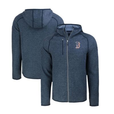 Cutter & Buck Men's Boston Red Sox MLB Heather Boston Sox Stars & Stripes Mainsail Sweater-Knit Full-Zip Hoodie, Navy Blue, 2XL