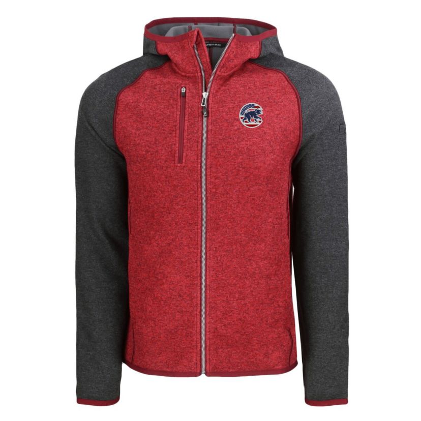 MLB Heather Red/Heather Chicago Cubs Stars & Stripes Mainsail Sweater-Knit Full-Zip Hoodie