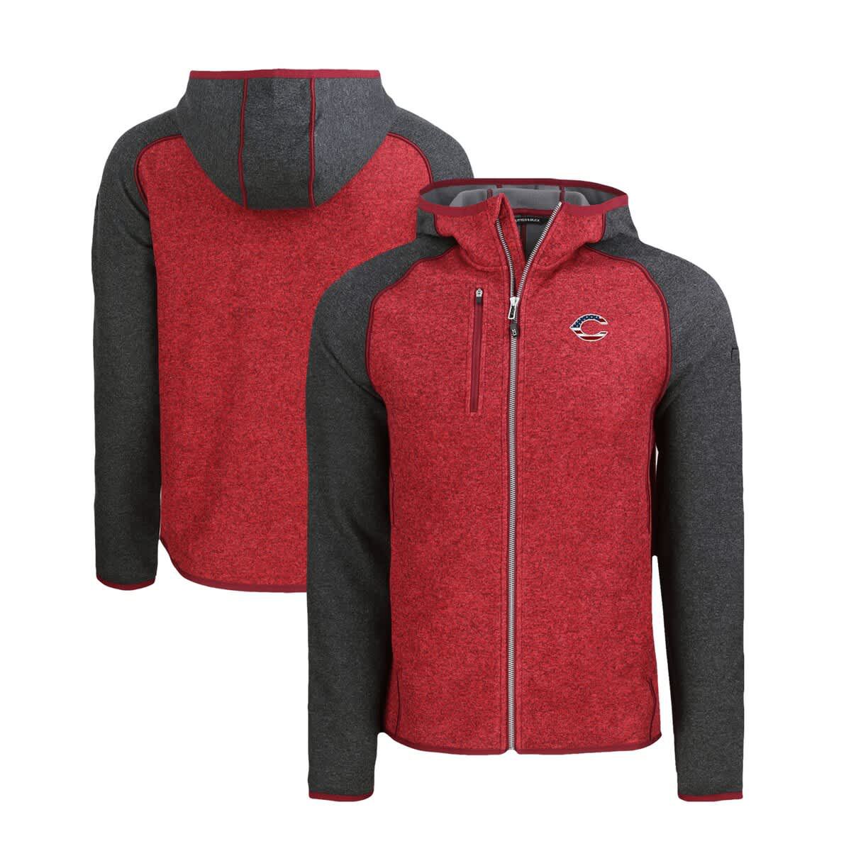 MLB Heather Red/Heather Cincinnati Reds Stars & Stripes Mainsail Sweater-Knit Full-Zip Hoodie
