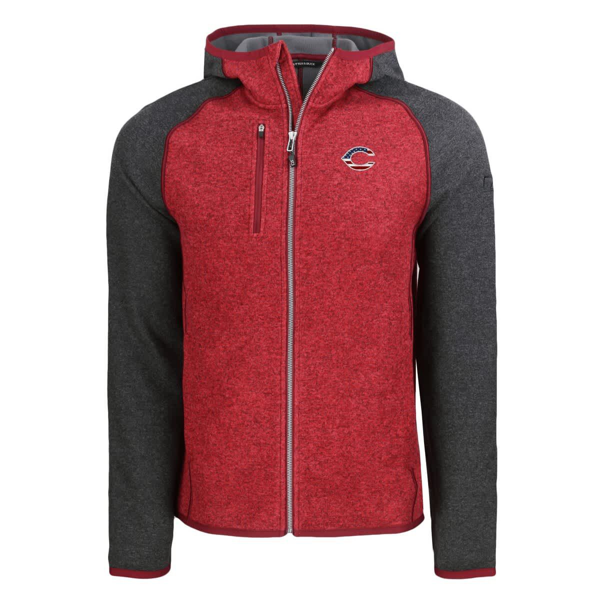 MLB Heather Red/Heather Cincinnati Reds Stars & Stripes Mainsail Sweater-Knit Full-Zip Hoodie