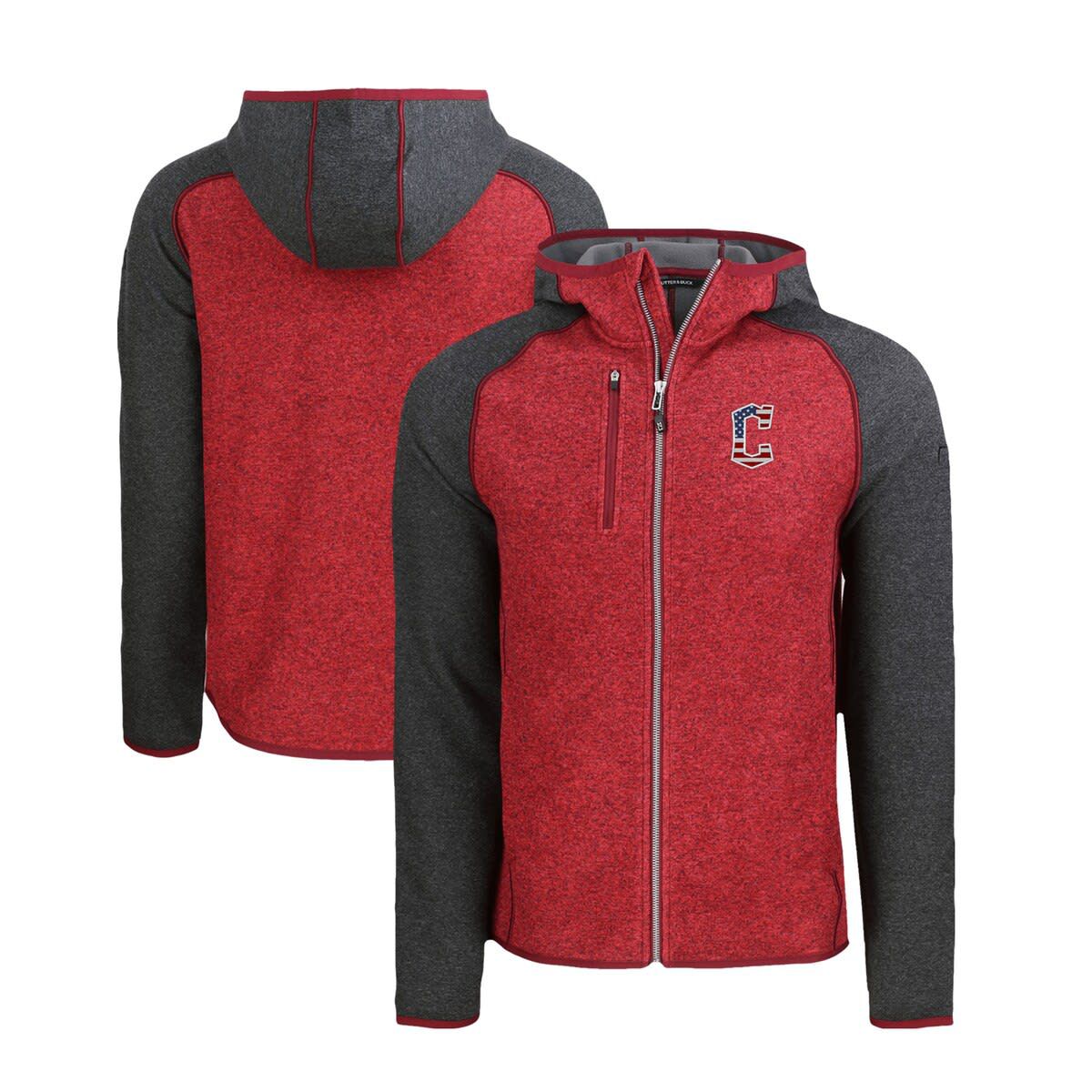 MLB Heather Red/Heather Cleveland Guardians Stars & Stripes Mainsail Sweater-Knit Full-Zip Hoodie